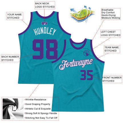 Custom Name and Number Personalized Teal Purple White Basketball Jersey - Authentic Throwback Design Personalized Teal Purple-White