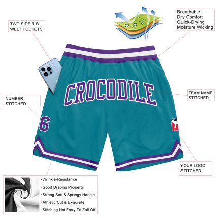Custom Name and Number Basketball Shorts - Personalized Authentic Throwback in Teal and Purple-White Personalized Teal Purple-White