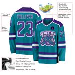 Custom Name and Number Hockey Jersey in Teal, Purple, and White - Personalized Team Jersey Personalized Teal Purple-White