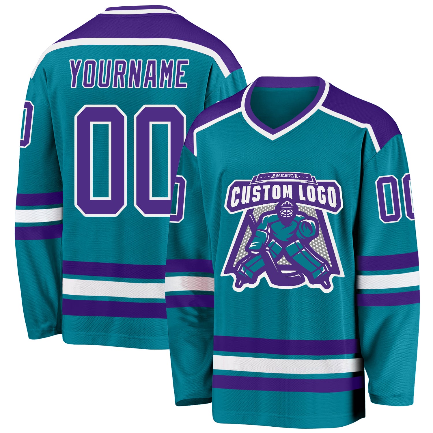 Custom Name and Number Hockey Jersey in Teal, Purple, and White - Personalized Team Jersey Personalized Teal Purple-White