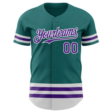 Custom Name and Number Authentic Baseball Jersey in Teal Purple White Colors - Personalized Team Design Personalized Teal
