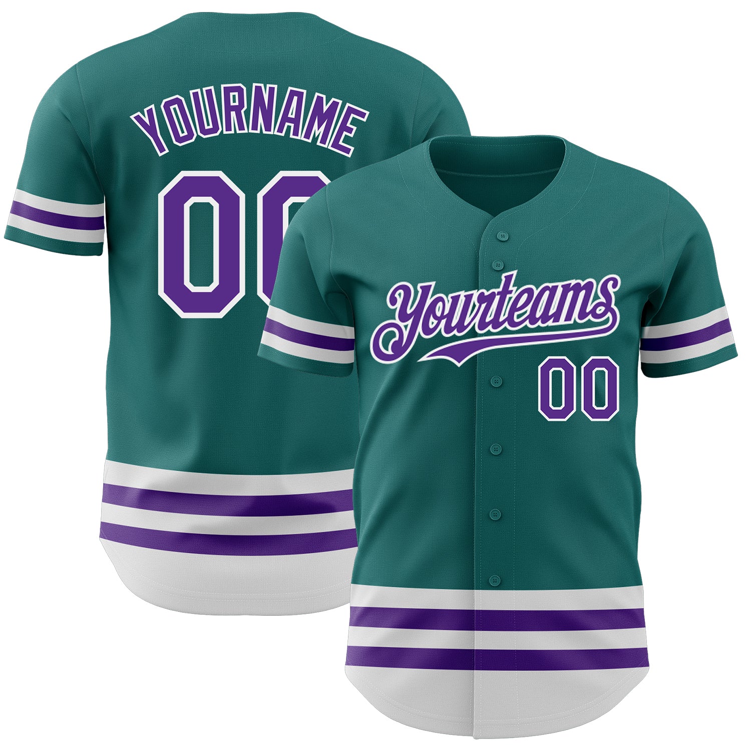 Custom Name and Number Authentic Baseball Jersey in Teal Purple White Colors - Personalized Team Design Personalized Teal