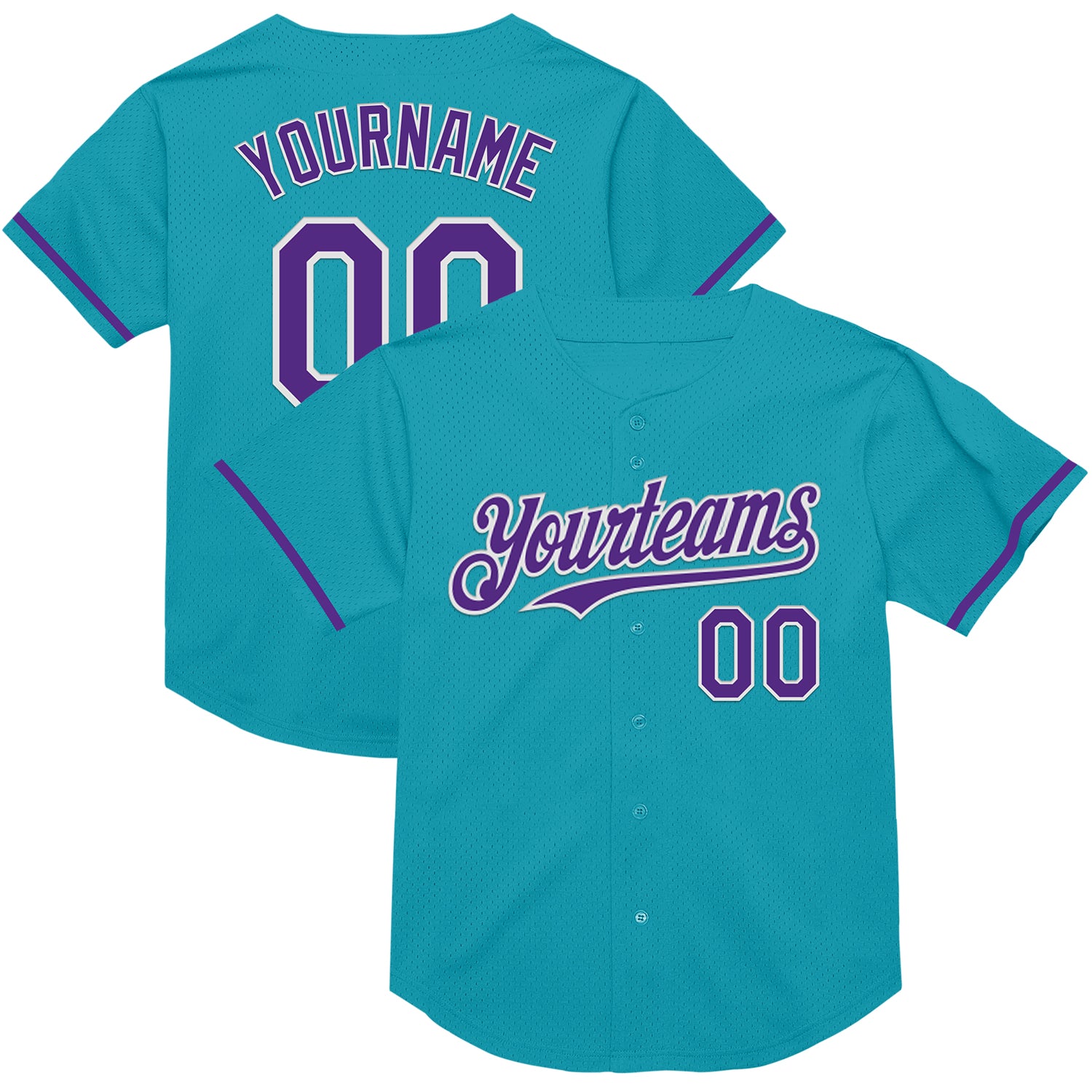 Custom Team Name and Number Personalized Baseball Jersey - Teal, Purple, White Mesh Authentic Throwback Personalized Teal