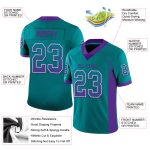 Custom Team Football Jersey with Personalized Name and Number in Teal Purple White Mesh Drift Design Personalized Teal Purple-White