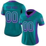 Custom Team Football Jersey with Personalized Name and Number in Teal Purple White Mesh Drift Design Personalized Teal Purple-White