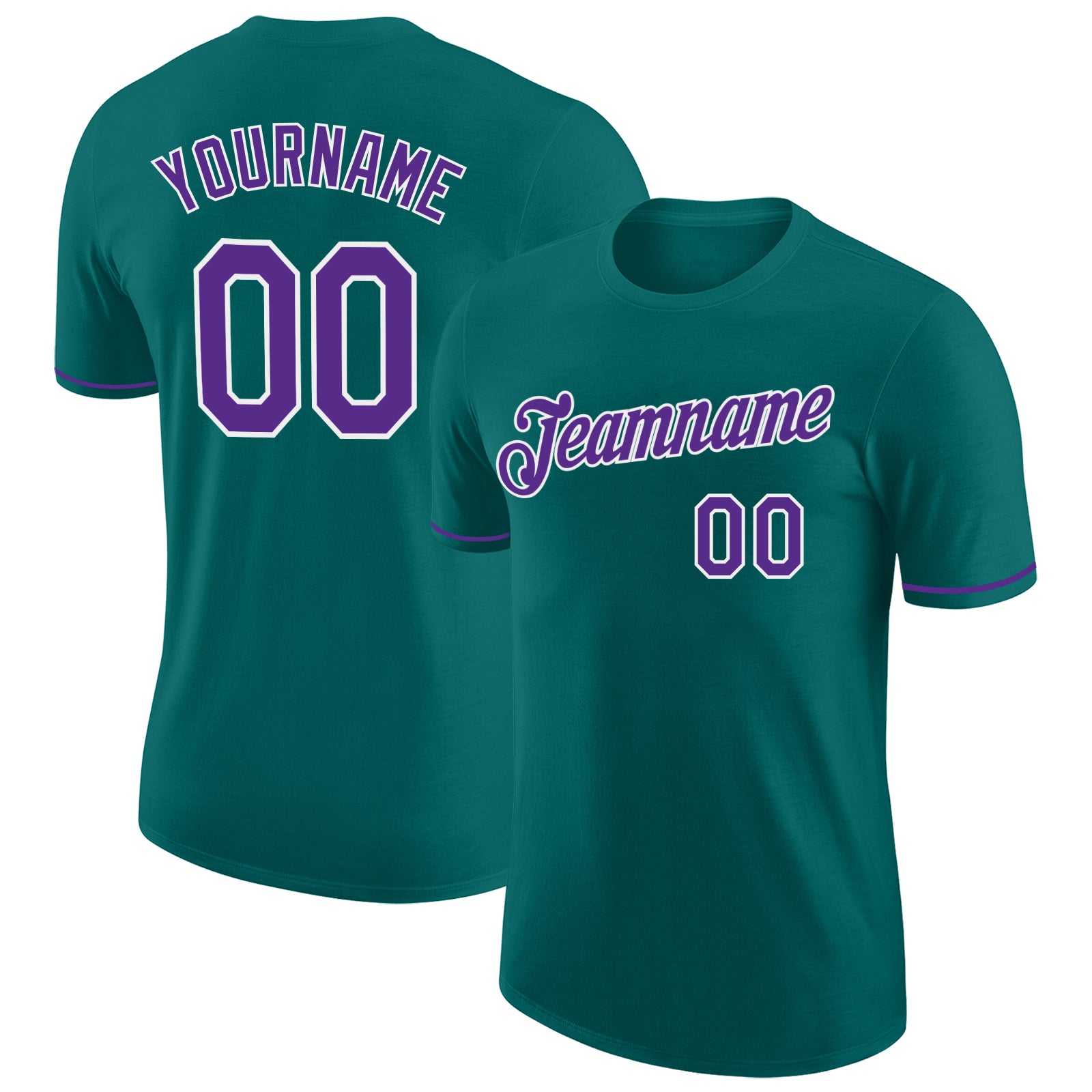 Custom Team Name and Number Performance T-Shirt in Teal and Purple-White Personalized Teal Purple-White Performance T-Shirt