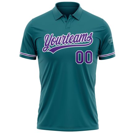 Custom Team Name Number Teal Purple White Performance Golf Polo Shirt Personalized Teal Purple-White Performance Vapor Golf