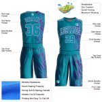 Personalized Basketball Jersey Teal Purple and White Round Neck Sublimation Suit Personalized Teal Purple-White Round Neck