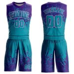 Custom Team Basketball Jersey with Name and Number - Personalized Teal Purple White Round Neck Sublimation Suit Personalized