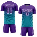 Custom Soccer Jersey with Personalized Name and Number in Teal Purple-White Sublimation Design Personalized Teal Purple-White