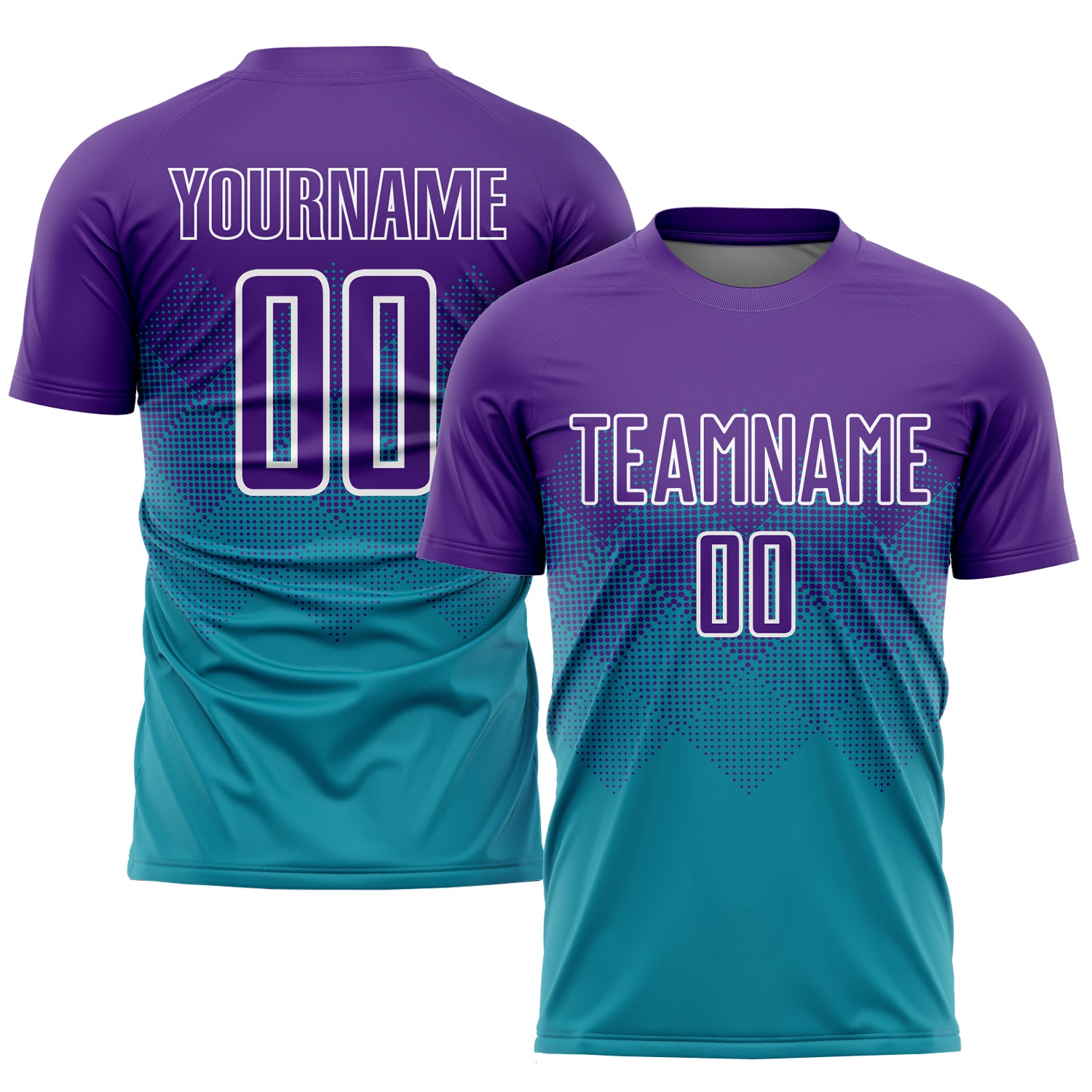Custom Soccer Jersey with Personalized Name and Number in Teal Purple-White Sublimation Design Personalized Teal Purple-White