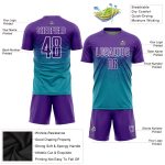 Custom Soccer Jersey with Personalized Name and Number in Teal Purple-White Sublimation Design Personalized Teal Purple-White
