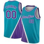 Custom Name Number Basketball Jersey Authentic City Edition Teal Purple White Triangle Pinstripes Personalized Teal Purple-White