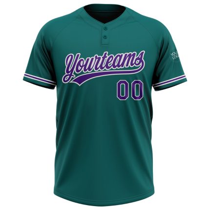 Personalized Softball Jersey Unisex Two-Button in Teal Purple White - Custom Team Apparel Personalized Teal Purple-White