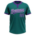 Custom Two-Button Unisex Softball Jersey Personalized with Name & Number in Teal and Purple-White Design Personalized Teal