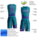 Custom Basketball Jersey with Personalized Name & Number, Teal Purple-White Wind Shapes Round Neck Sublimation Design Personalized