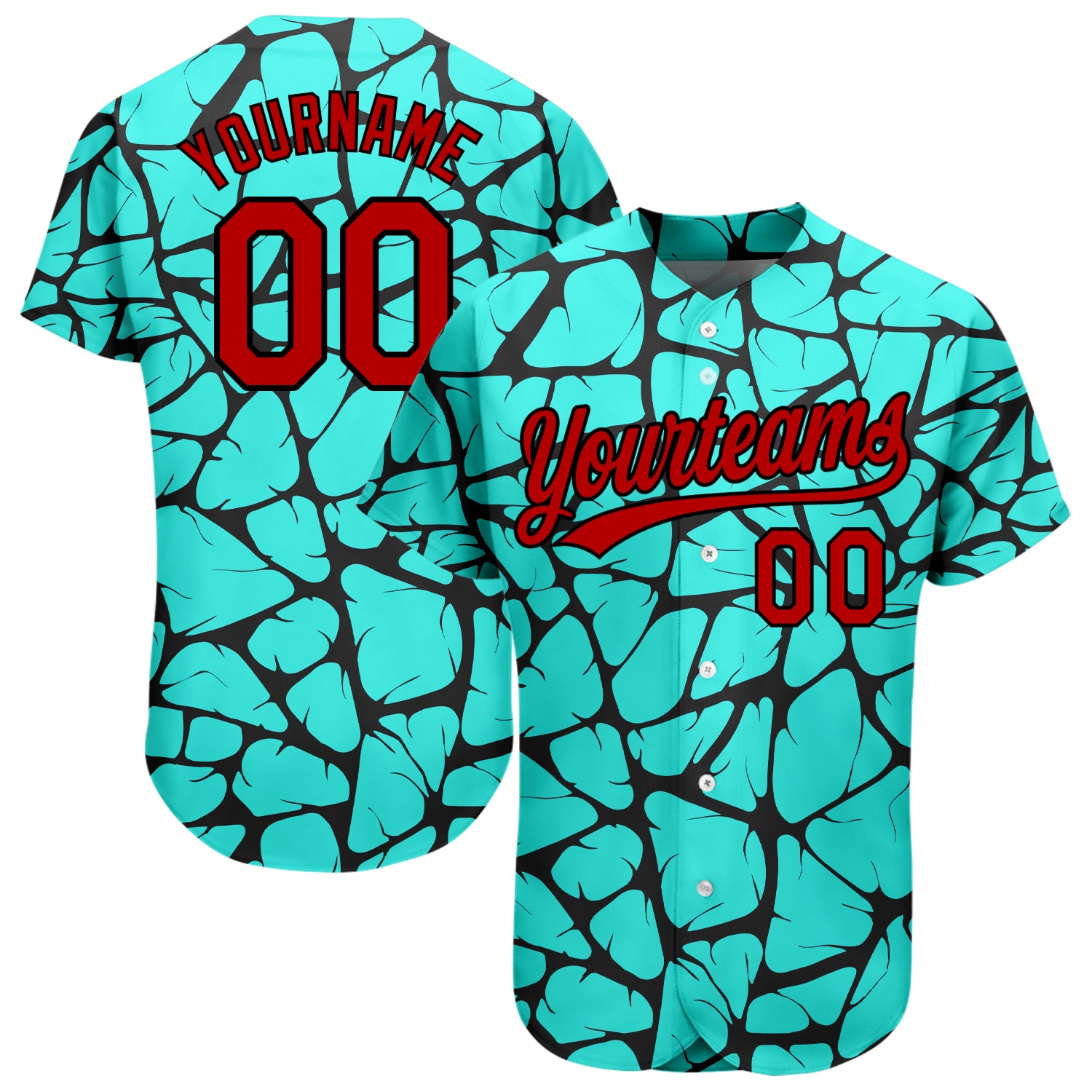 Custom Name and Number Authentic Baseball Jersey with Personalized Teal Red-Black 3D Pattern Design Personalized Teal Red-Black
