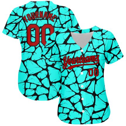 Custom Name and Number Authentic Baseball Jersey with Personalized Teal Red-Black 3D Pattern Design Personalized Teal Red-Black