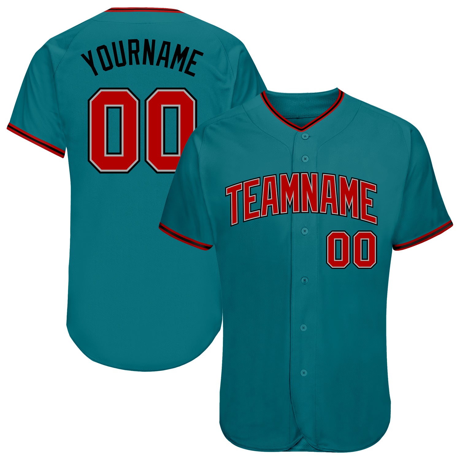 Personalized Authentic Baseball Jersey in Teal Red and Black for Custom Style Personalized Teal Red-Black Authentic Baseball