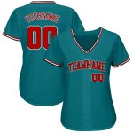 Personalized Custom Name and Number Baseball Jersey - Teal Red-Black Authentic Team Jersey Personalized Teal Red-Black Authentic