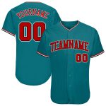 Personalized Custom Name and Number Baseball Jersey - Teal Red-Black Authentic Team Jersey Personalized Teal Red-Black Authentic