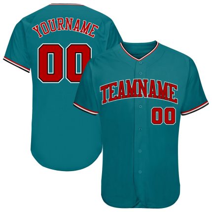 Personalized Custom Name and Number Baseball Jersey - Teal Red-Black Authentic Team Jersey Personalized Teal Red-Black Authentic