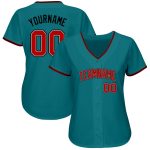 Personalized Authentic Baseball Jersey in Teal Red and Black for Custom Style Personalized Teal Red-Black Authentic Baseball