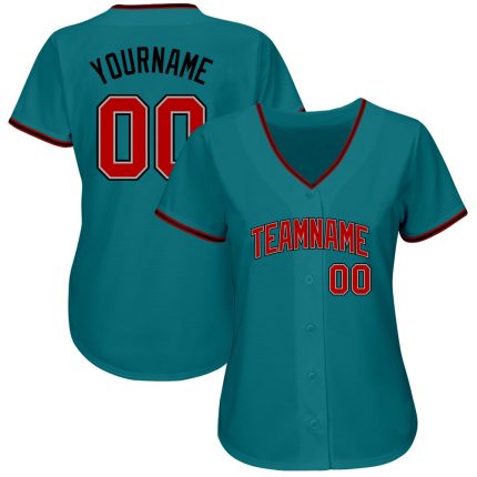 Personalized Authentic Baseball Jersey in Teal Red and Black for Custom Style Personalized Teal Red-Black Authentic Baseball