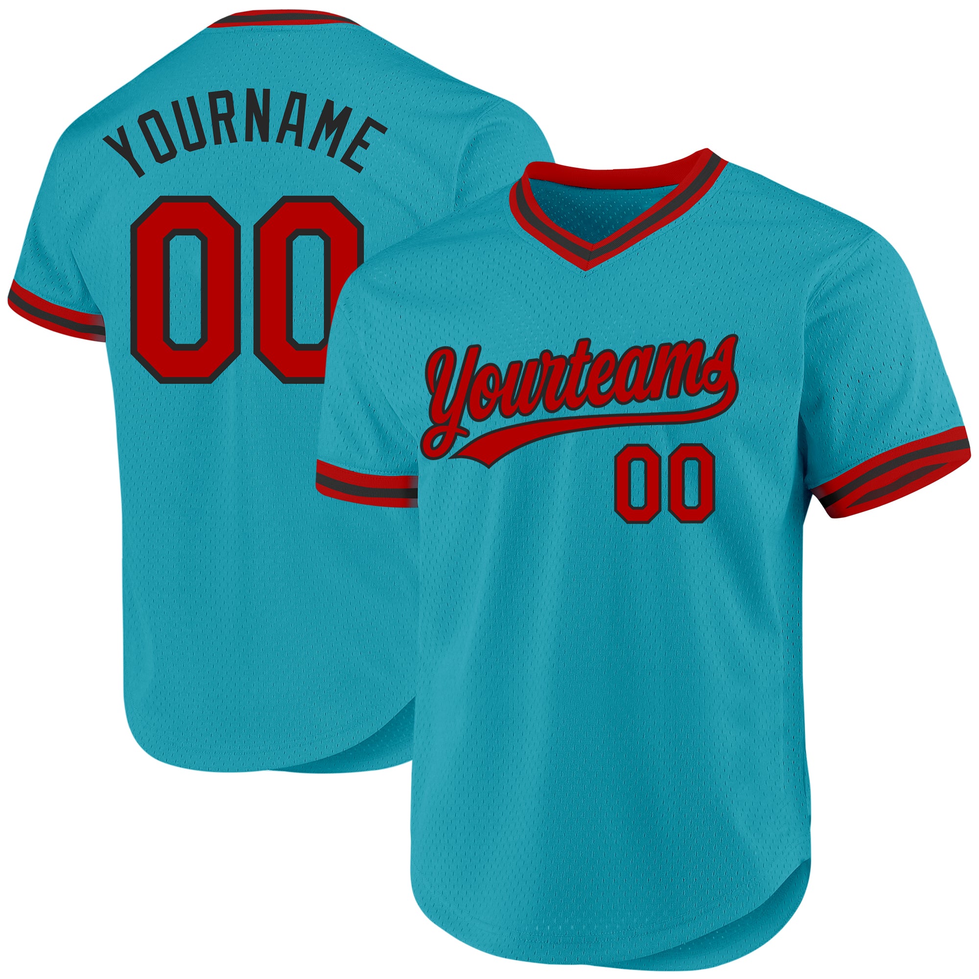 Custom Personalized Baseball Jersey with Team Name and Number - Teal Red-Black Authentic Throwback Design Personalized Teal