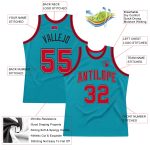 Personalized Authentic Throwback Basketball Jersey in Teal, Red, and Black Personalized Teal Red-Black Authentic Throwback