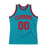 Personalized Authentic Throwback Basketball Jersey in Teal, Red, and Black Personalized Teal Red-Black Authentic Throwback