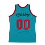 Personalized Authentic Throwback Basketball Jersey in Teal, Red, and Black Personalized Teal Red-Black Authentic Throwback