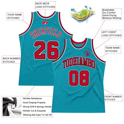 Custom Name Number Basketball Jersey - Personalized Authentic Throwback Teal Red Black Team Jersey Personalized Teal Red-Black