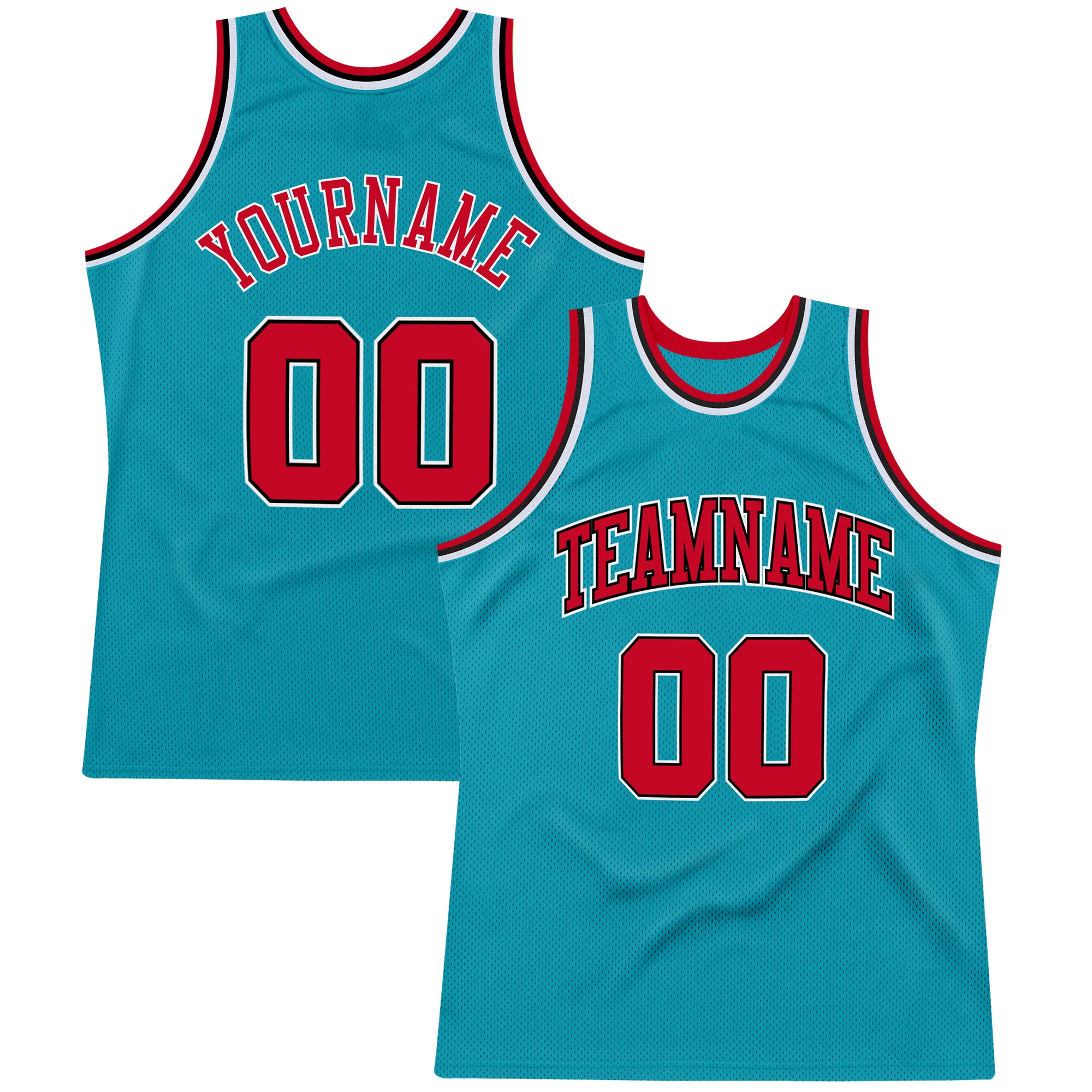 Custom Name Number Basketball Jersey - Personalized Authentic Throwback Teal Red Black Team Jersey Personalized Teal Red-Black