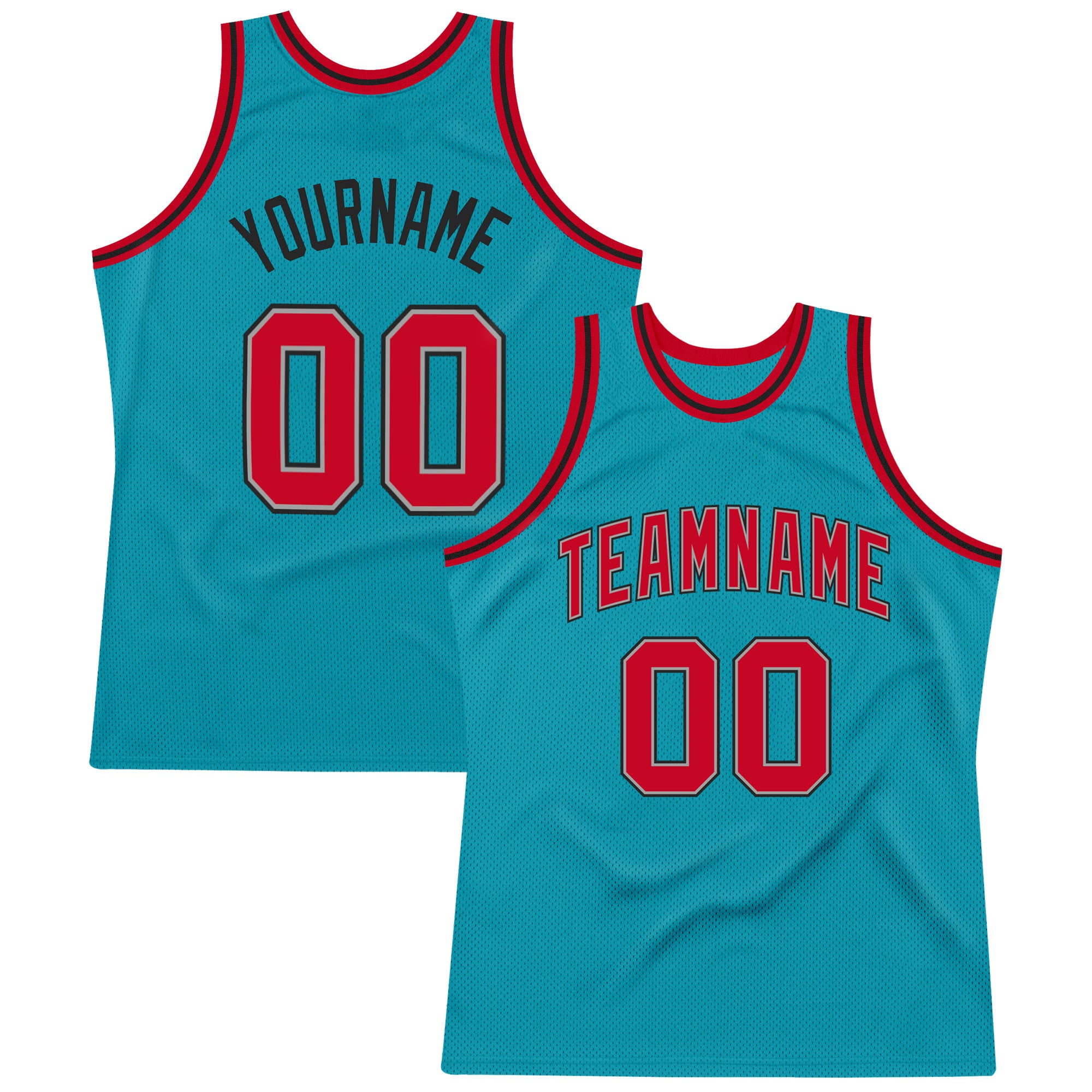 Personalized Authentic Throwback Basketball Jersey in Teal, Red, and Black Personalized Teal Red-Black Authentic Throwback