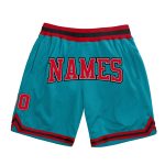 Custom Name and Number Authentic Throwback Basketball Shorts - Teal Red-Black Team Shorts Personalized Teal Red-Black Authentic