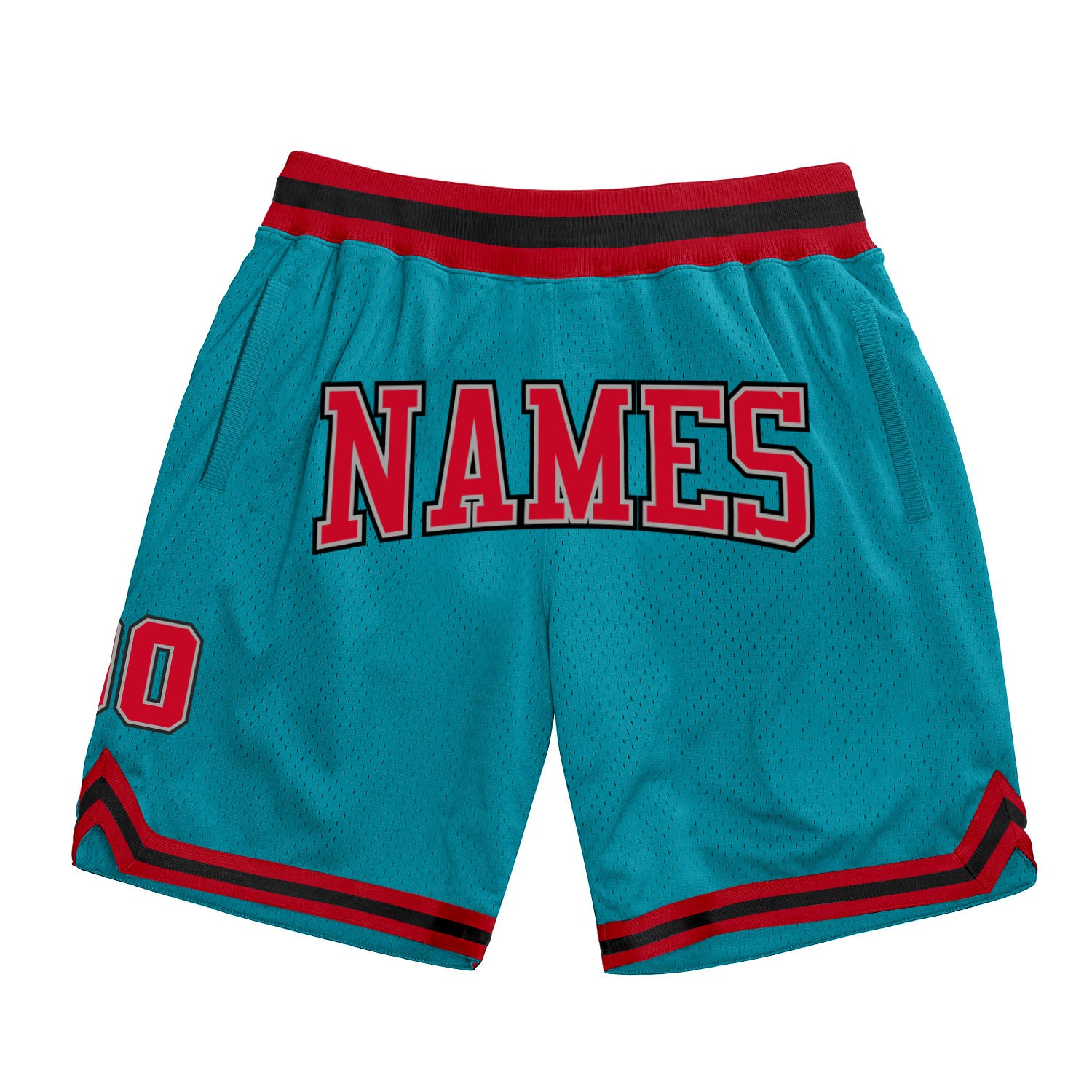 Custom Name and Number Authentic Throwback Basketball Shorts - Teal Red-Black Team Shorts Personalized Teal Red-Black Authentic