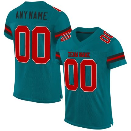 Custom Football Jersey - Personalized Authentic Teal Red-Black Mesh with Name and Number Personalized Teal Red-Black Mesh