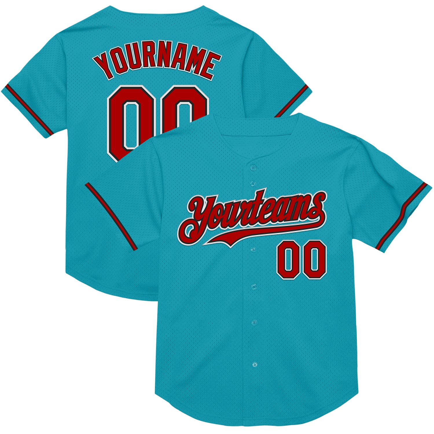 Custom Name and Number Baseball Jersey - Personalized Teal Red-Black Mesh Authentic Throwback Style Personalized Teal Red-Black