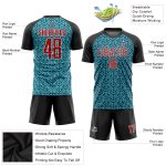 Custom Team Soccer Uniform Jersey - Personalized Red-Black Teal with Name & Number Personalized Teal Red-Black Sublimation