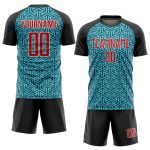 Custom Team Soccer Uniform Jersey - Personalized Red-Black Teal with Name & Number Personalized Teal Red-Black Sublimation
