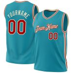 Custom Team Basketball Jersey - Personalized Teal Red Cream with Name and Number - Authentic Throwback Style Personalized