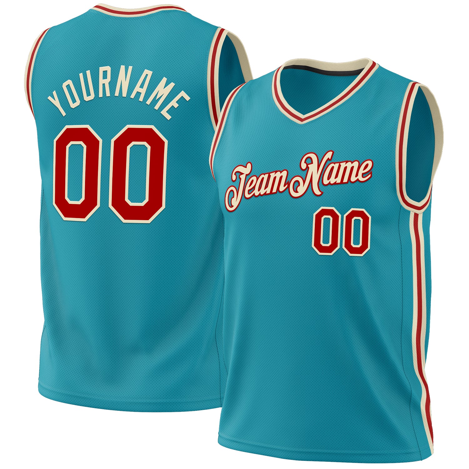 Custom Team Basketball Jersey - Personalized Teal Red Cream with Name and Number - Authentic Throwback Style Personalized