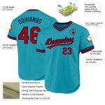Custom Name and Number Personalized Authentic Baseball Jersey Teal Red-Navy Throwback Style Personalized Teal Red-Navy Authentic
