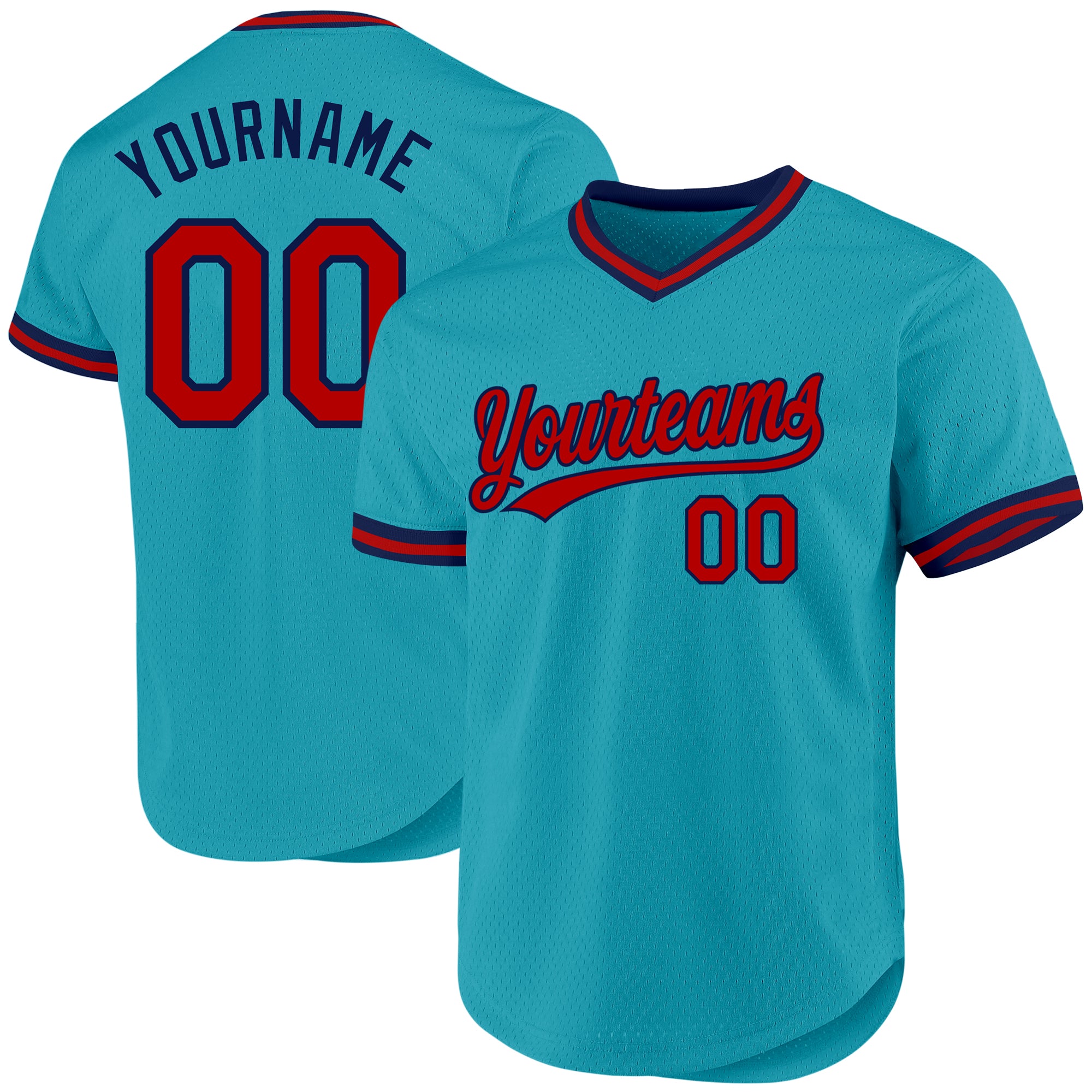 Custom Name and Number Personalized Authentic Baseball Jersey Teal Red-Navy Throwback Style Personalized Teal Red-Navy Authentic