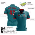 Custom Teal Red Golf Polo Shirt with Personalized Name and Number - Performance Team Apparel Personalized Teal Red Performance