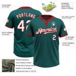 Custom Team Softball Jersey - Unisex Teal Red Pinstripe with Personalized Name & Number, Two-Button Design Personalized Teal