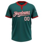 Custom Team Softball Jersey - Unisex Teal Red Pinstripe with Personalized Name & Number, Two-Button Design Personalized Teal