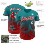 Custom Name and Number Baseball Jersey, Personalized 3D Teal Red-White Gradient Twinkle Star Design Personalized Teal Red-White