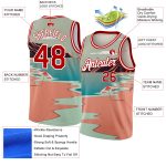 Custom Name Number Personalized Tropical Beach Basketball Jersey Hawaii Palm Trees Teal Red-White 3D Pattern Personalized